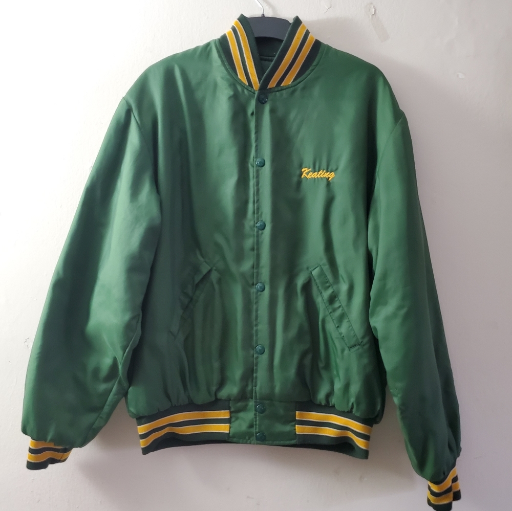 Vintage Birdie Men's 90s USA Quilted Lined Snap Button Bomber Jacket Green Small